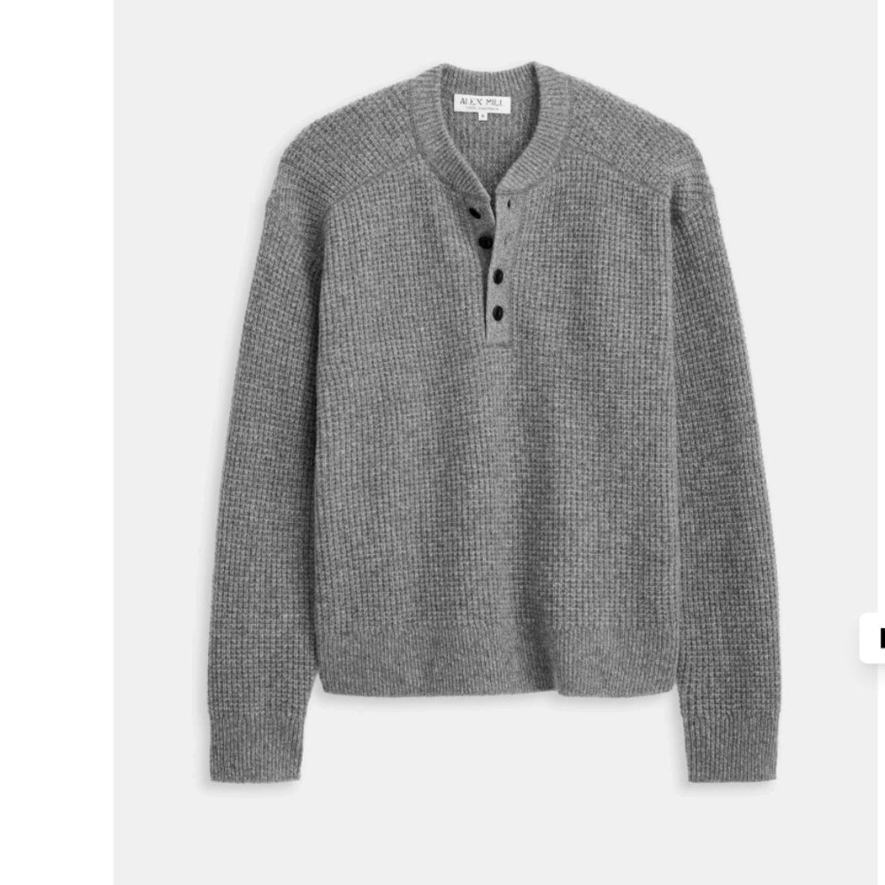 Outerknown Men's Merino Wool & Cashmere Waffle Knit Henley Sweater Grey Size XXL
